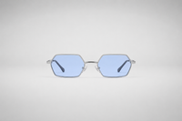 Silver with light blue lenses