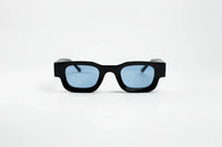 Black with blue lenses